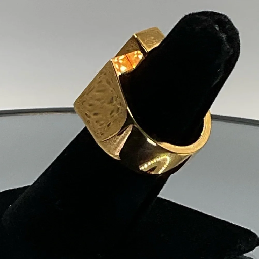 Versace Greca Logo Embossed Ring Statement Ring Gold Tone